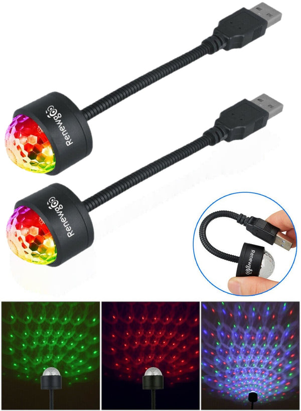 Renewgoo DJ GooMagic Strobe Laser Ball Mini Disco USB Light Projector Neon Party Car Lamp Roof Interior Light, Red/Green/Blue, 2-PACK