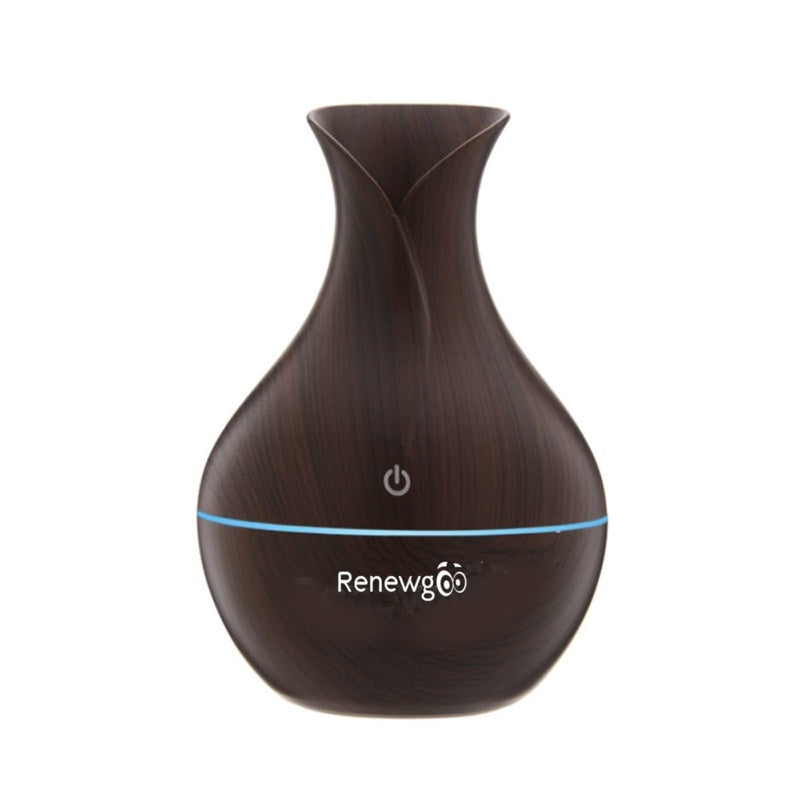 Renewgoo Color-Changing Vase Aroma Diffuser Essential Oil Humidifier and Mist Maker, Ultimate Aromatherapy, Therapeutic Calm Relaxation, Wood-Look, Dark Brown