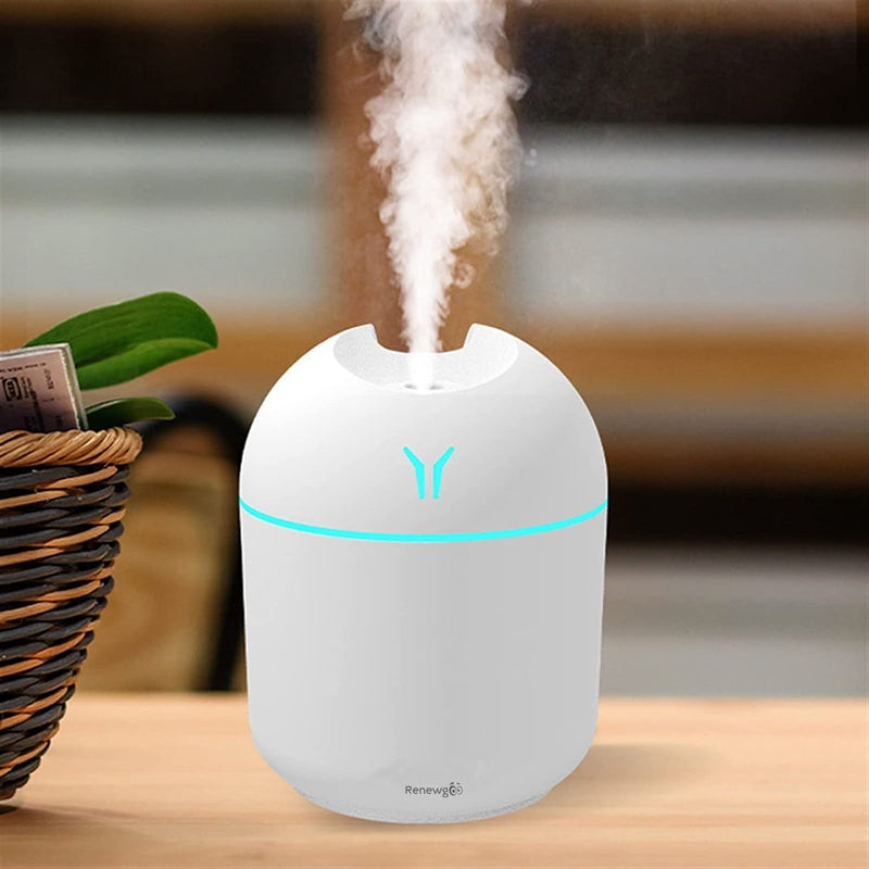 Renewgoo GOO2O Mini Humidifier with Ultrasonic Cool Mist Air and Super Quiet Operation with LED Night Lights for any Bedroom, Nursery, Home, Office, Car, or Hotel, White