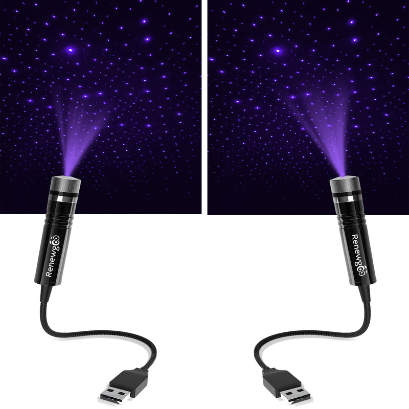2-Pack USB Star Night Light Projector for Car, Bedroom, Interior Decor, Roof, Ceiling Galaxy Projector, Romantic Mood Lighting by Renewgoo (Purple and Red)
