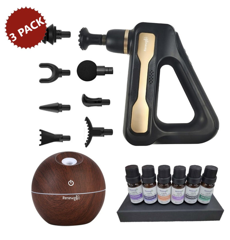 Renewgoo Relaxation Gift Bundle - Soothing & Self-Healing - Massage, Diffuse, Relax, Massager & Aroma Aromatherapy Diffuser with Oils, Mom Mother's Day
