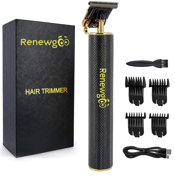 Renewgoo Professional Cordless Hair Trimmer, Pro Cordless Rechargeable 0mm Baldheaded and T-Blade Hair Clipper for Men, Zero Gapped Detail Beard Shaver, Black