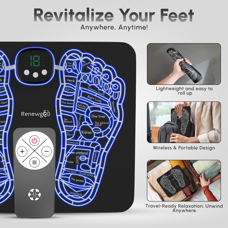 Foot Massager Mat with 8 Modes, 19 Levels and Remote - Muscle Relaxation Stimulator for Feet, Plantar Fasciitis, Neuropathy and Foot Discomfort - Massage Feet by Renewgoo