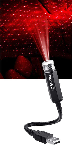 Renewgoo Universal USB LED Star Projector Neon Ambient Car Roof Interior Light, Red