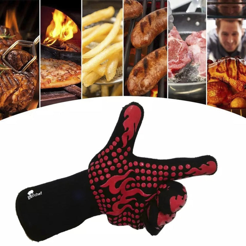 NutriChef Extreme Heat Resistant Grill Gloves - 14'' Food Grade Kitchen  Oven Mitts, Silicone Non-Slip Cooking Gloves for Barbecue (Pair)