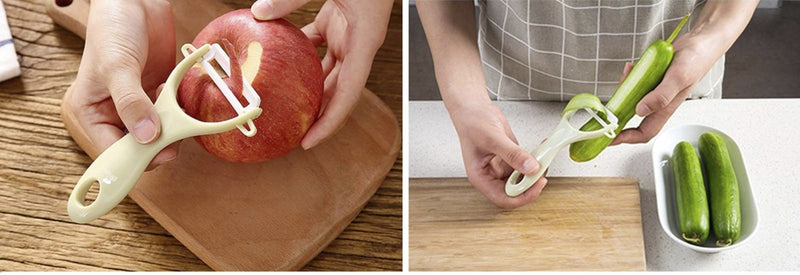The GooChef Ceramic Peeler has a comfortable handle with a storage hole for easy hanging