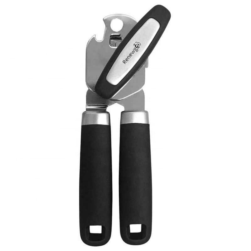 Renewgoo GooChef Can Opener Manual Comfort Grip Handheld Bottle Open Hight Quality Strong Stainless Steel Sharp Cutting Smooth Edge, Easy Knob, Comfortable Handle, Black