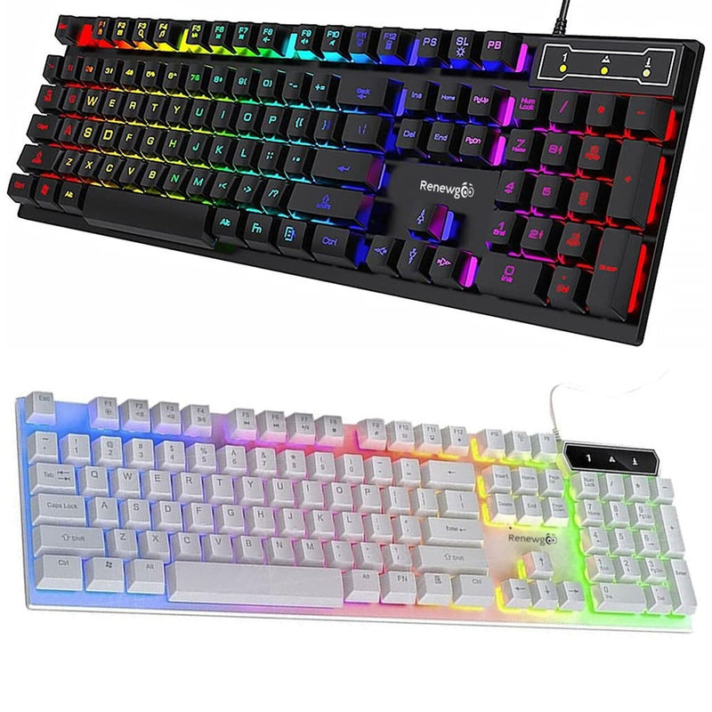Renewgoo GooGamer Gaming Computer Keyboard with LED Rainbow Gradient Backlight, Waterproof Ergonomic Design for Esports PC, Mac, Desktops, & Laptops