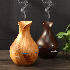 Renewgoo Color-Changing Vase Aroma Diffuser Essential Oil Humidifier and Mist Maker, Ultimate Aromatherapy, Therapeutic Calm Relaxation, Wood-Look