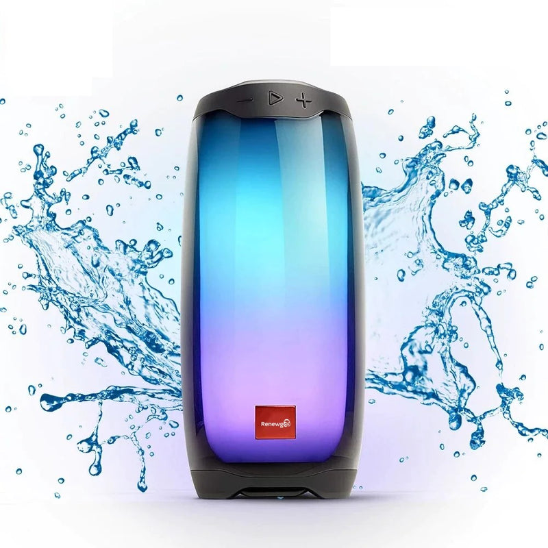 Renewgoo GlowGoo Portable Bluetooth Wireless Waterproof IPX7 Rechargeable Speaker with LED Light Show, Multi-Colored Party Color-Changing Lights