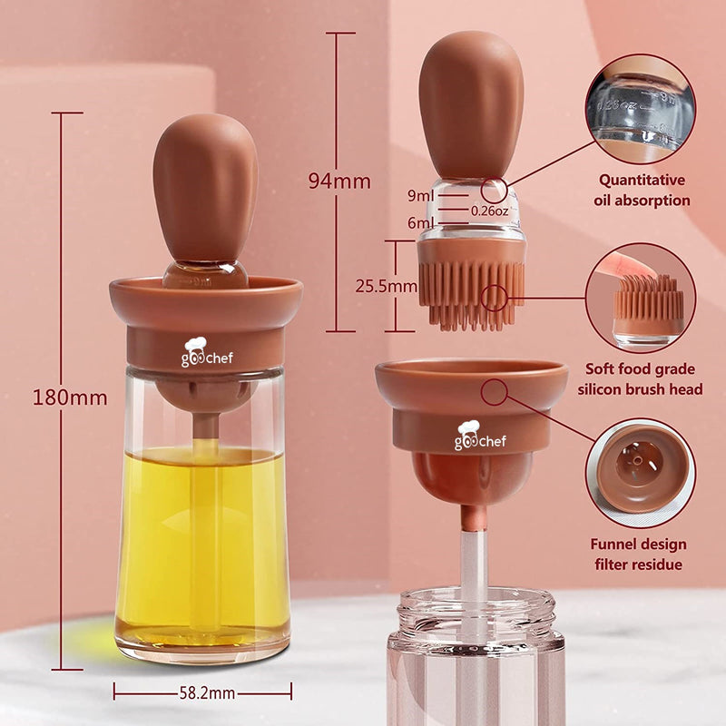 GooChef 2 in 1: Store your oil in the thick glass bottle and baste your food with the food-grade silicon dropper. Get that nice even oil distribution that you're looking for with this great GooChef gadget