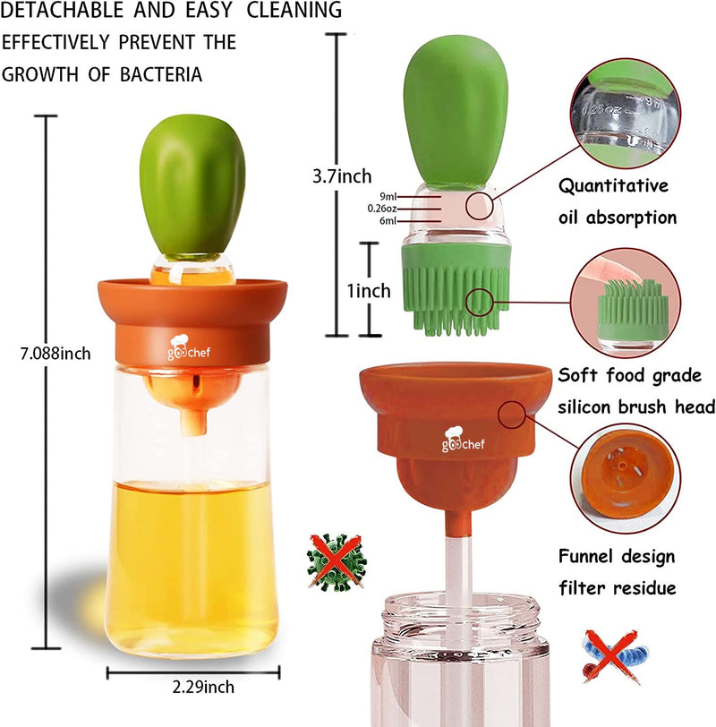 GooChef 2 in 1: Store your oil in the thick glass bottle and baste your food with the food-grade silicon dropper. Get that nice even oil distribution that you're looking for with this great GooChef gadget