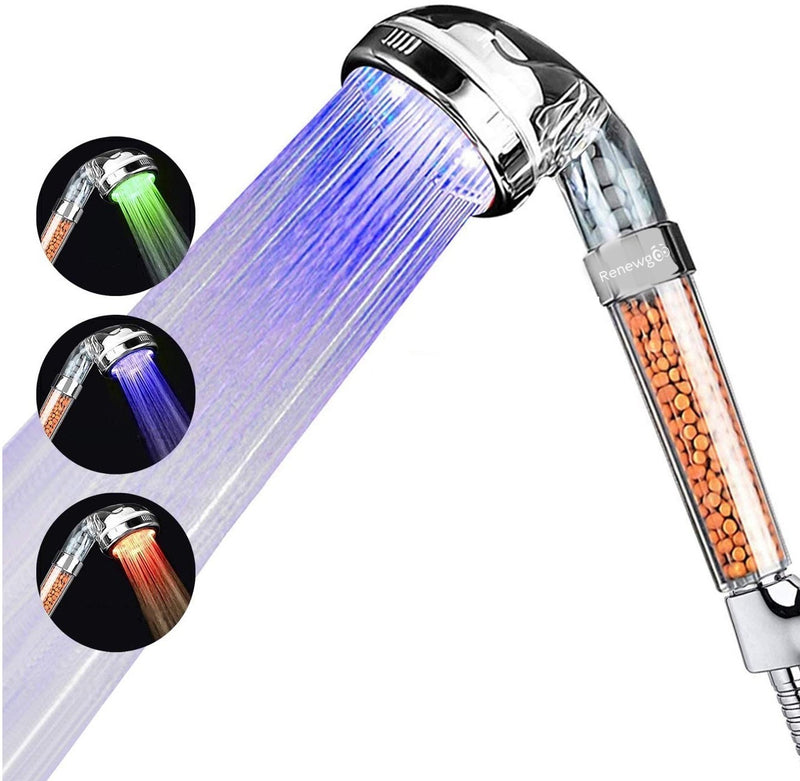 Renewgoo LED Color-changing Shower Head with High Pressure Filter, Eco-friendly Hydro-powered Lights, and Water Purification