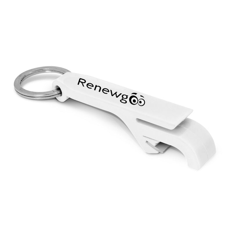 Renewgoo Keychain Aluminum Double-sided Durable Bottle Opener, 2-in-1 Design, Beer & Wine, White